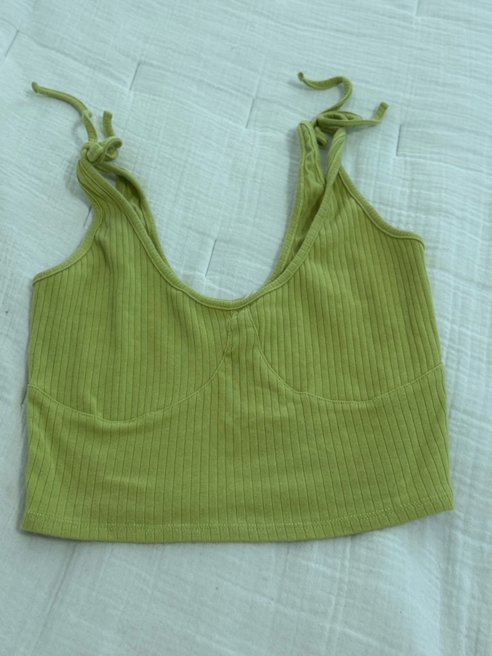 PacSun Ribbed Tie-Shoulder Crop Top in Lime